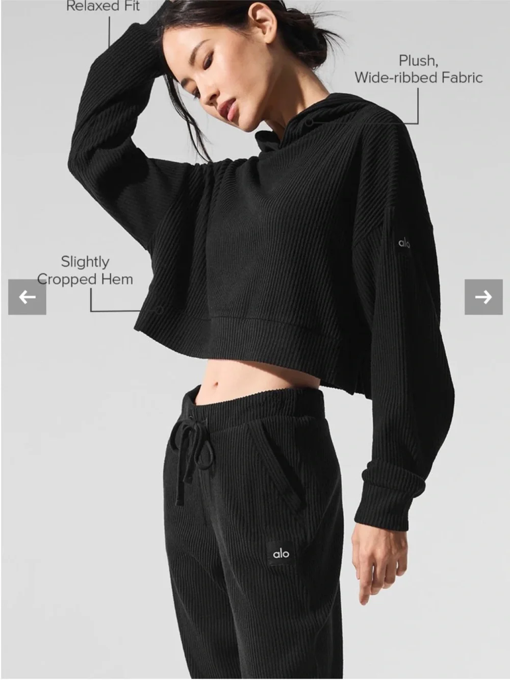 Alo Yoga Muse Hoodie Cropped Black Sz S 4-6 W3438R